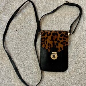Free the‎ people leopard cross body bag clear phone pocket gold accents